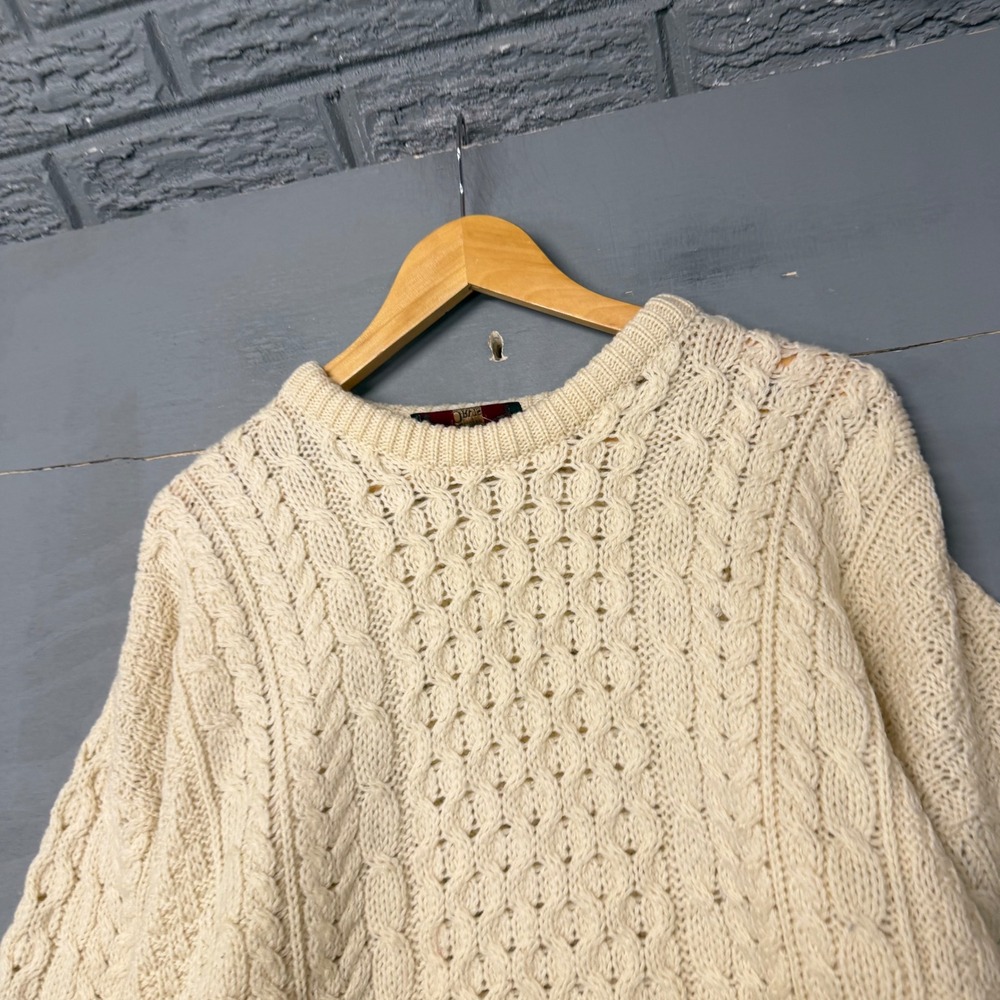 Orvis Mens Cream Cable Knit‎ Fisherman Sweater Crew Neck Ivory Large 4713